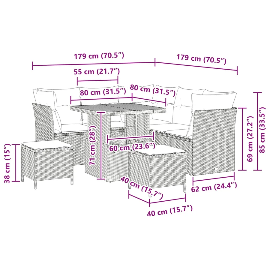Ensemble de canapé de jardin avec coussin 8 pcs Noir - 12