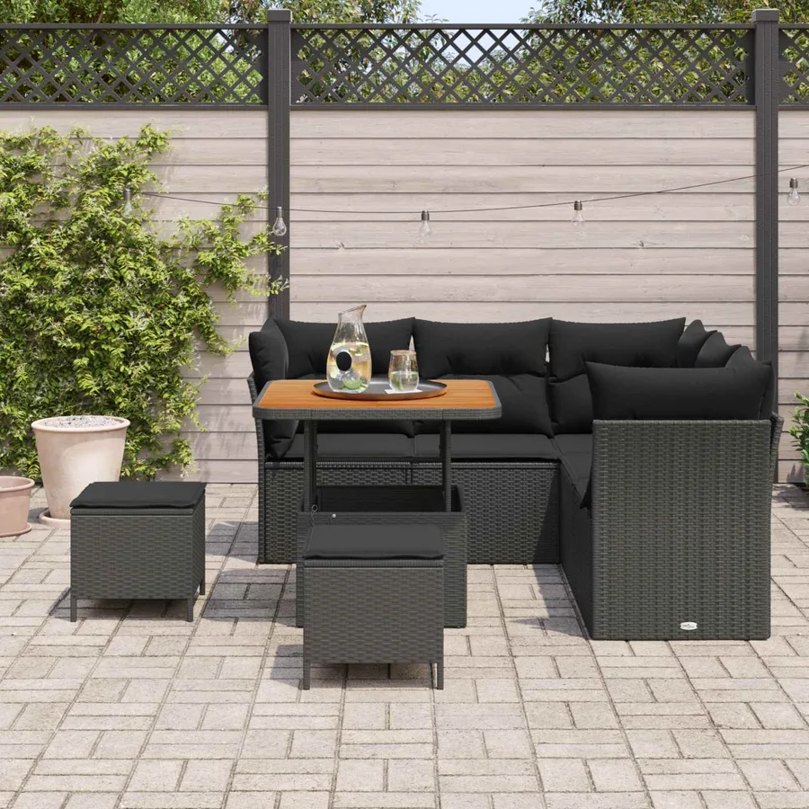 Ensemble de canapé de jardin avec coussin 8 pcs Noir - 3