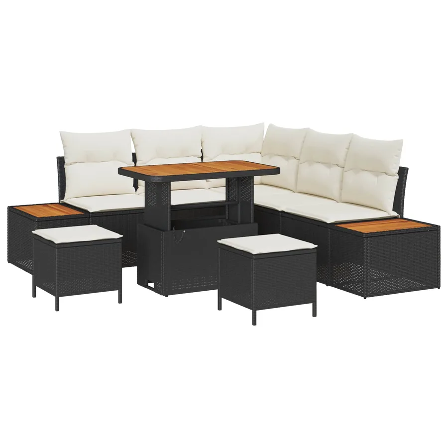 Ensemble de canapé de jardin avec coussin 8 pcs Noir et Crème - 2