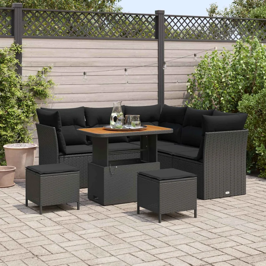 Ensemble de canapé de jardin avec coussin 8 pcs Noir
