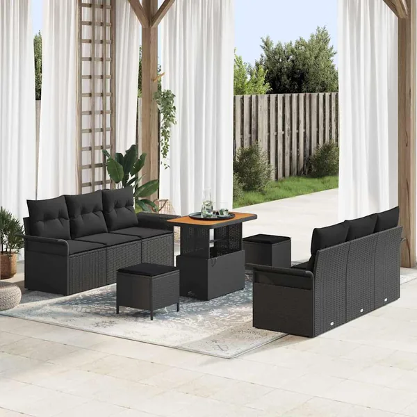 Ensemble de canapé de jardin avec coussin 9 pcs Noir