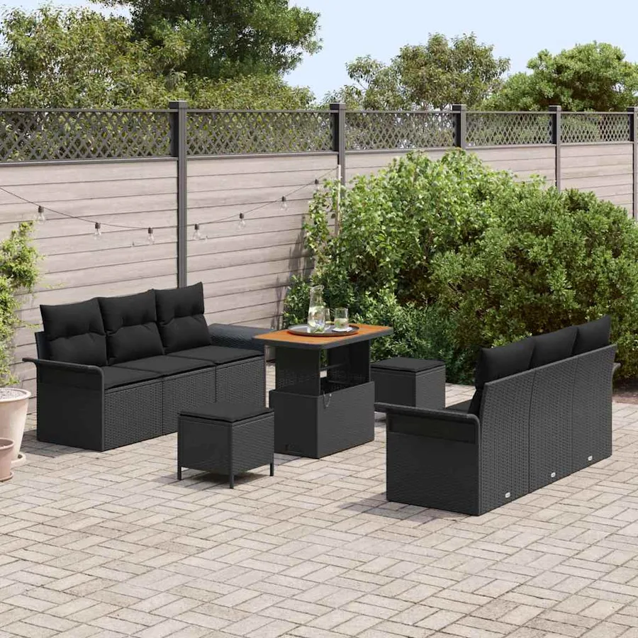 Ensemble de canapé de jardin avec coussin 9 pcs Noir - 3