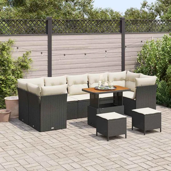 Ensemble de canapé de jardin avec coussin 10 pcs Noir et crème