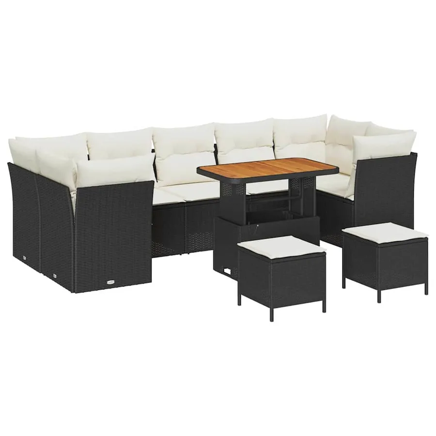 Ensemble de canapé de jardin avec coussin 10 pcs Noir et crème - 2