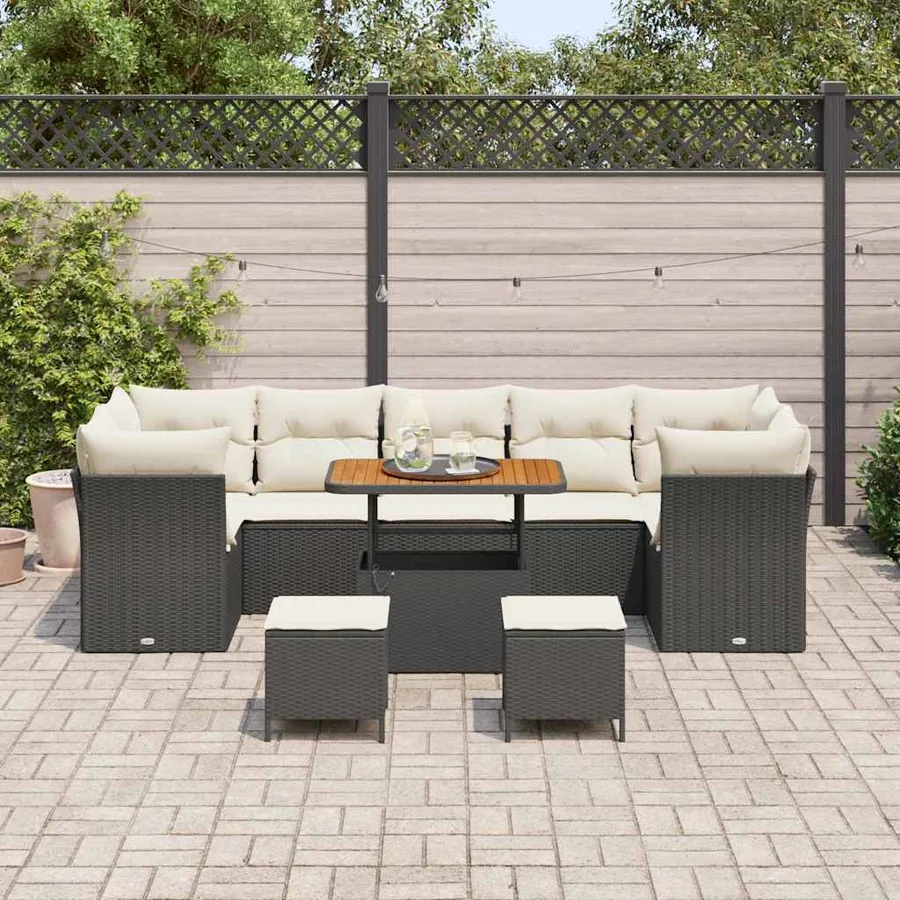 Ensemble de canapé de jardin avec coussin 10 pcs Noir et crème - 3