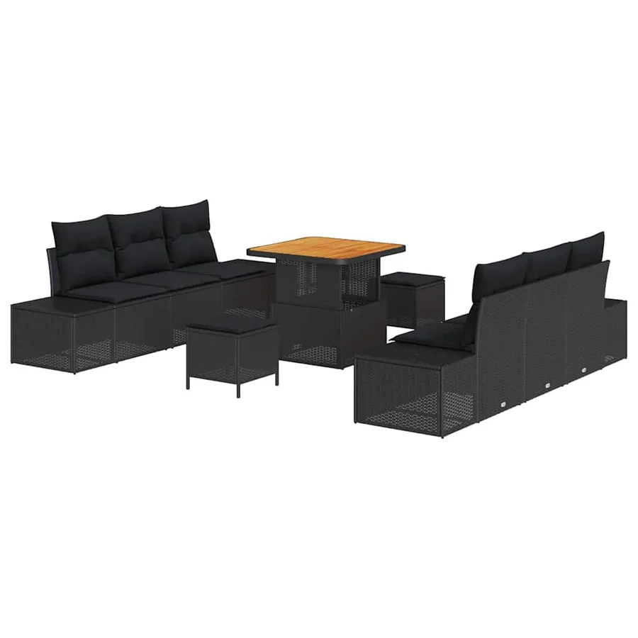 Ensemble de canapé de jardin avec coussin 9 pcs Noir Poly rotin - 2