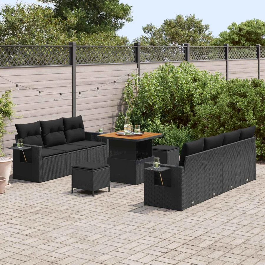 Ensemble de canapé de jardin avec coussin 10 pcs Noir - 3