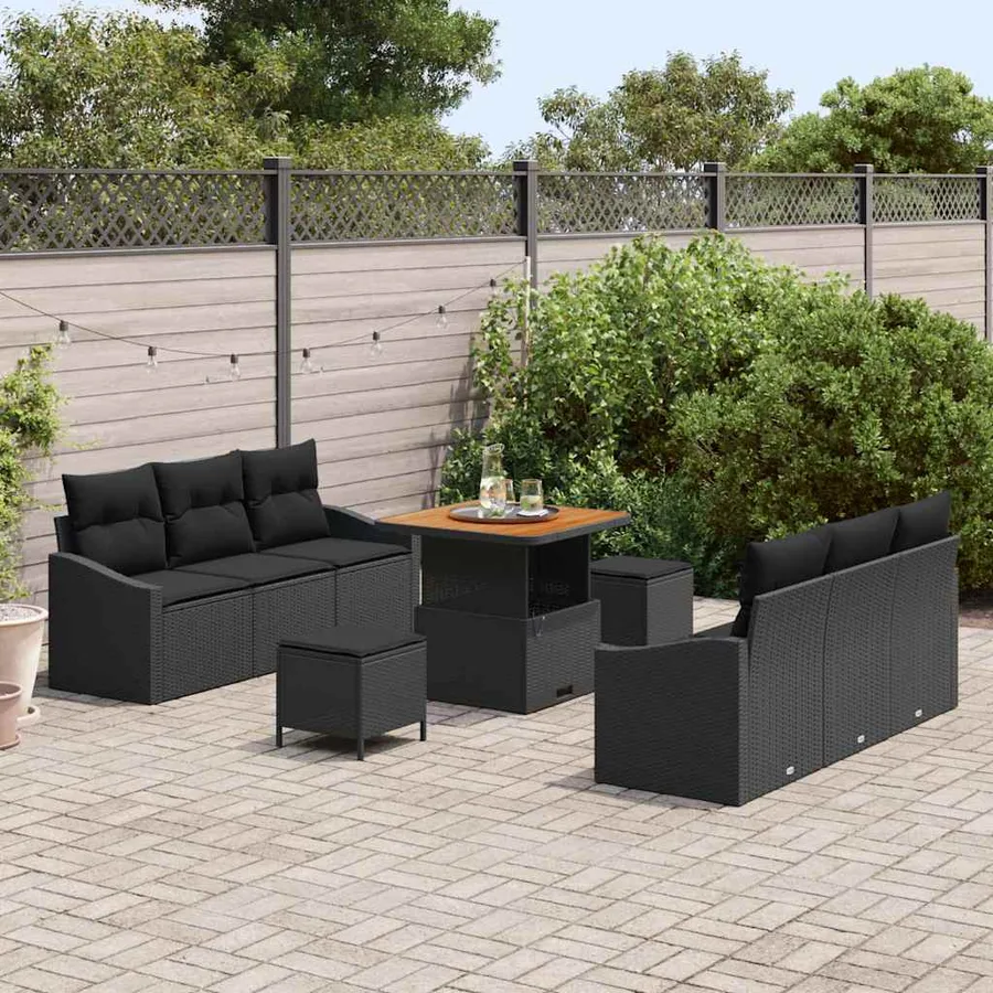Ensemble de canapé de jardin avec coussin 9 pcs Noir - 3