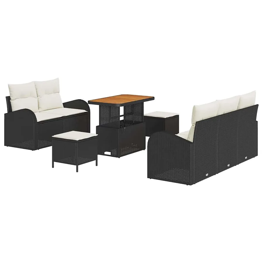 Ensemble de canapé de jardin avec coussin 8 pcs Noir et Crème - 2