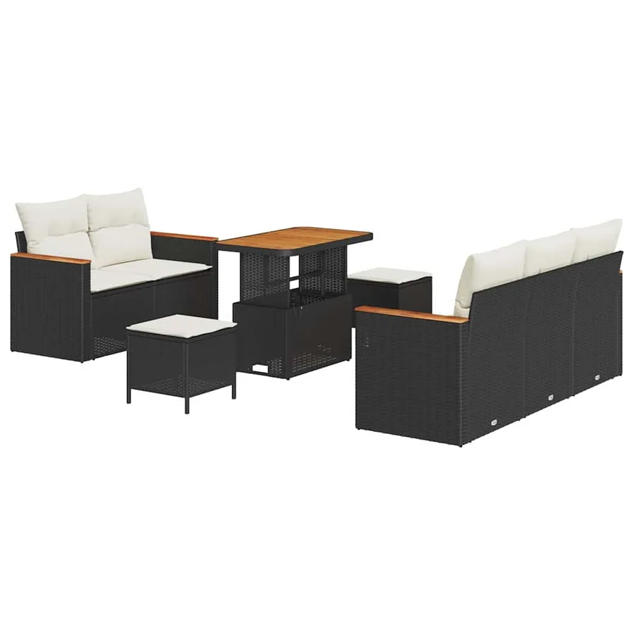 Ensemble de canapé de jardin 10 pcs Noir et Crème polyrotin - 2