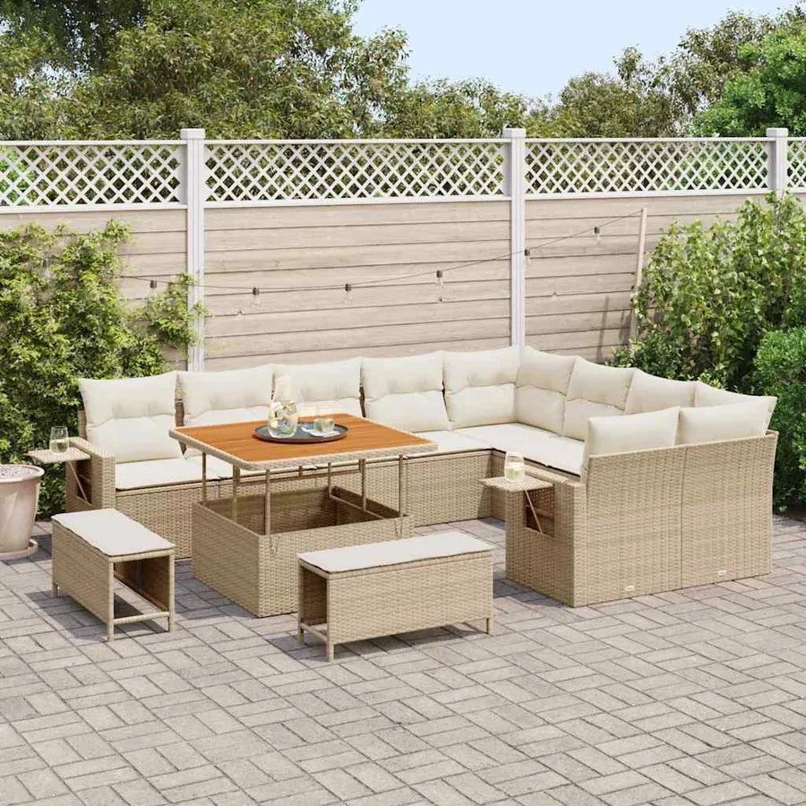 Ensemble de canapé de jardin 12 pcs Beige et crème polyrotin - 3