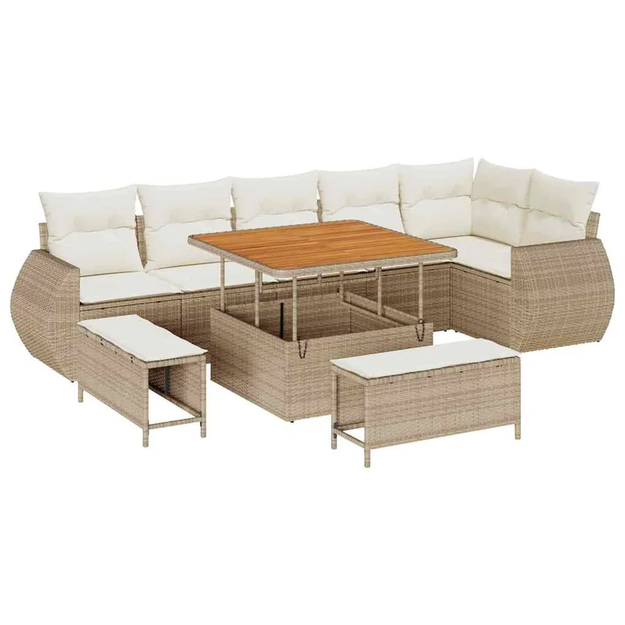 Ensemble de canapé de jardin avec coussin 9 pcs beige et crème - 2