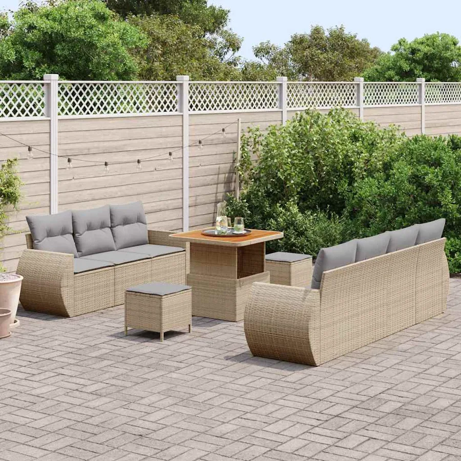 Ensemble de canapé de jardin 10 pcs Beige et Gris clair - 3