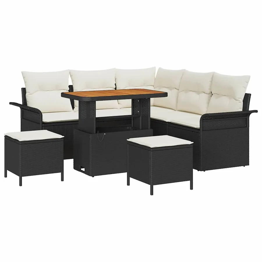 Ensemble de canapé de jardin avec coussin 8 pcs Noir et Crème - 2
