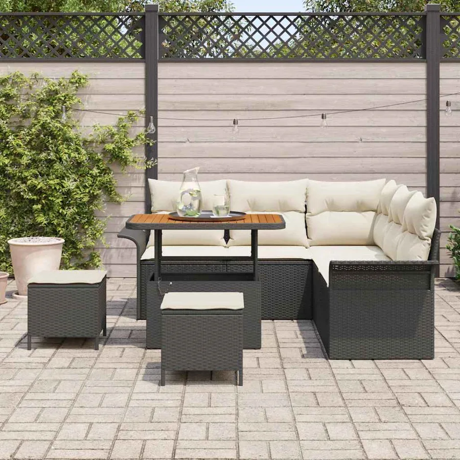 Ensemble de canapé de jardin avec coussin 8 pcs Noir et Crème - 3