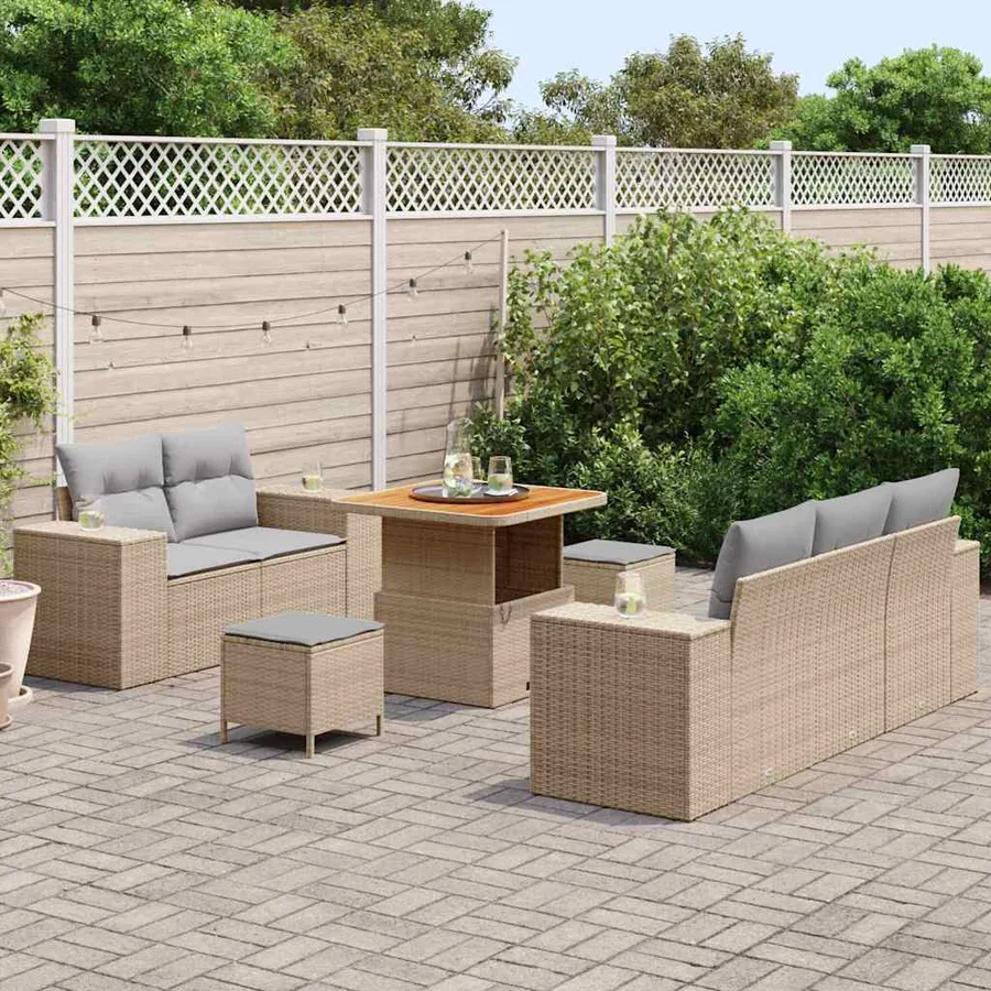 Ensemble de canapé de jardin 8 pcs Beige et Gris clair - 3