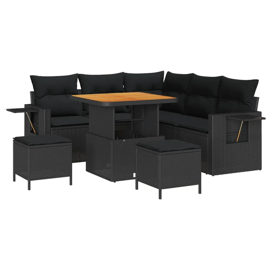 Ensemble de canapé de jardin avec coussin 9 pcs Noir polyrotin - 2