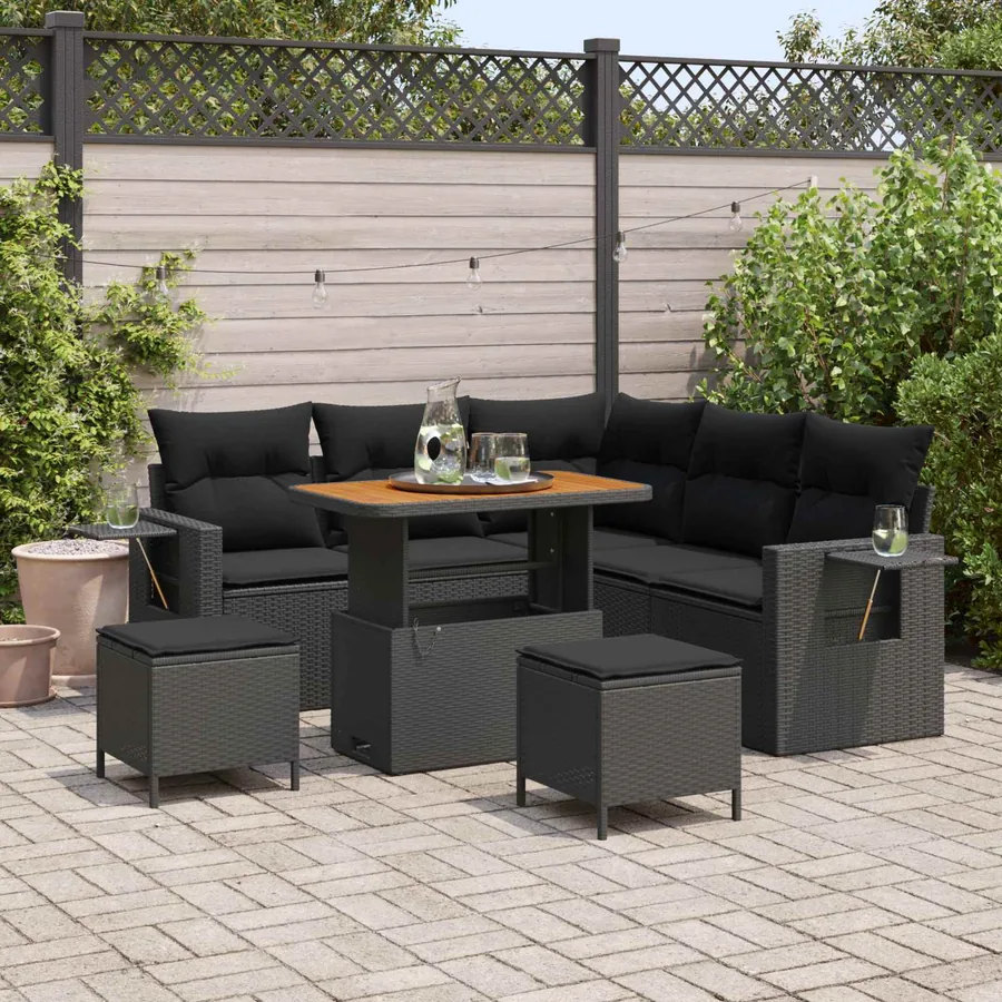 Ensemble de canapé de jardin avec coussin 9 pcs Noir polyrotin