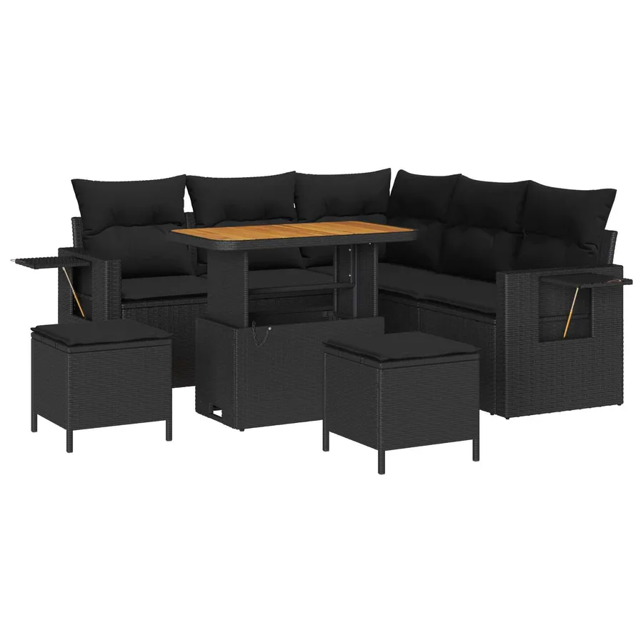 Ensemble de canapé de jardin avec coussin 9 pcs Noir polyrotin - 2