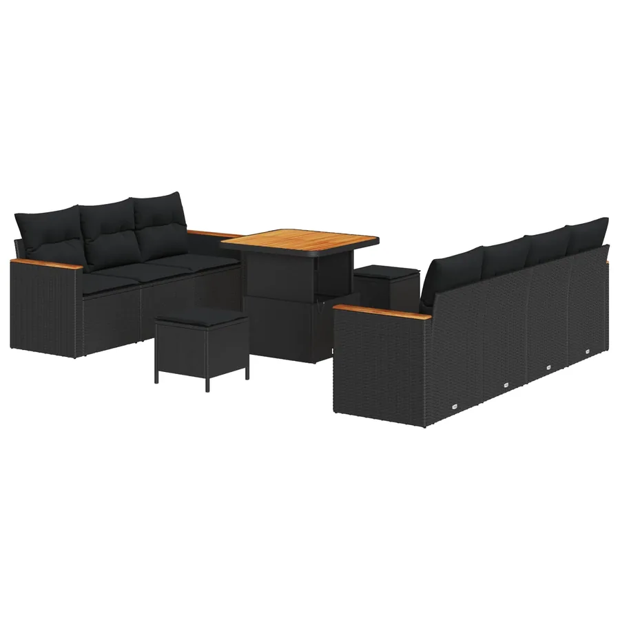 Ensemble de canapé de jardin avec coussin 14 pcs Noir polyrotin