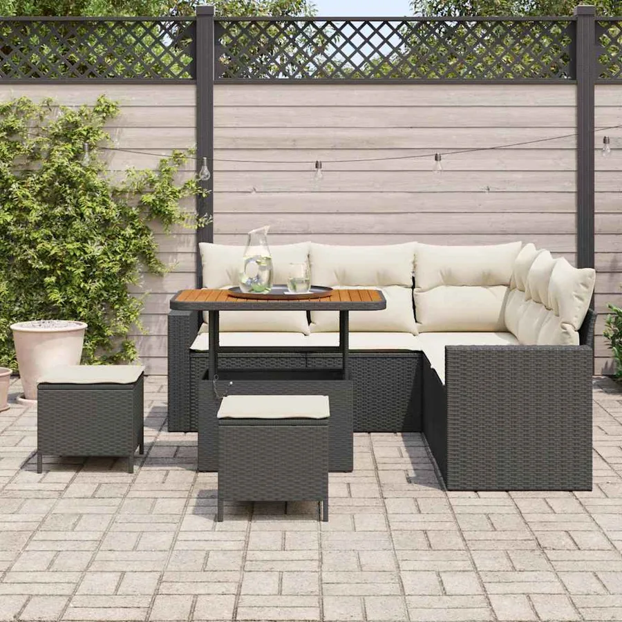 Ensemble de canapé de jardin 9 pcs Noir et Crème polyrotin - 3