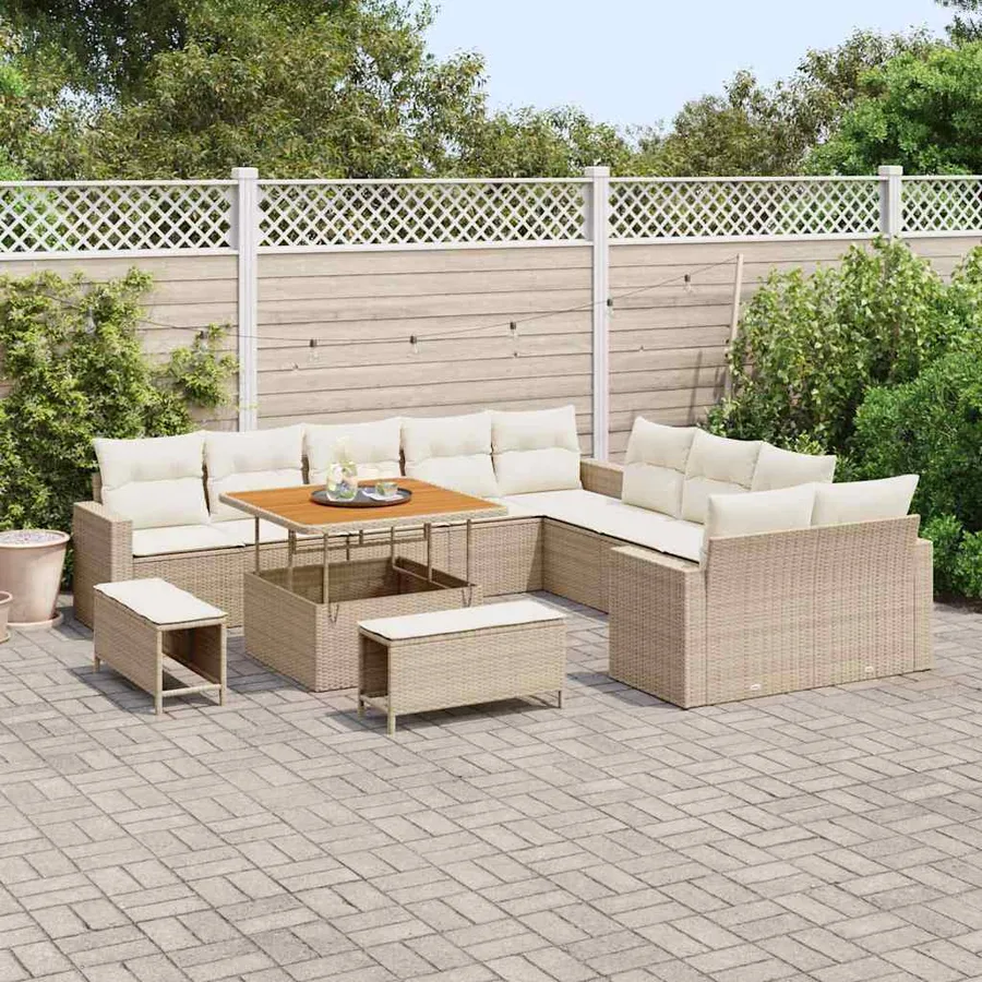 Ensemble de canapé de jardin 17 pcs Beige et crème polyrotin - 3