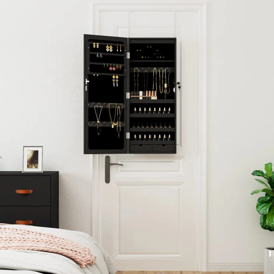 Armoire à bijoux avec miroir et éclairage LED mural noir - 3