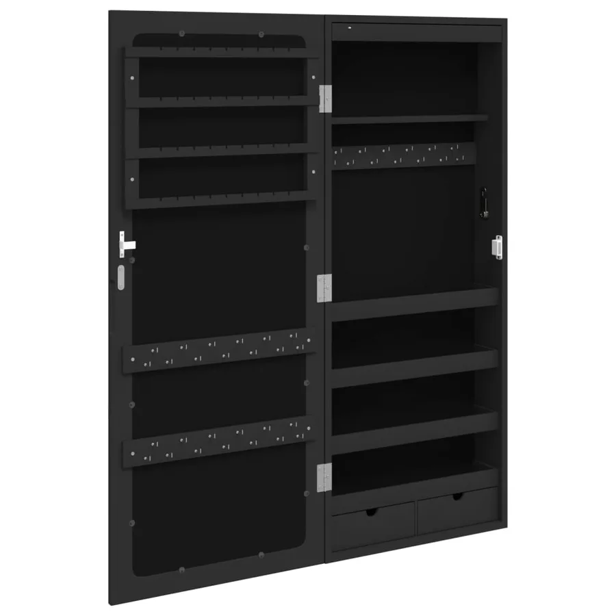Armoire à bijoux avec miroir et éclairage LED mural noir - 7