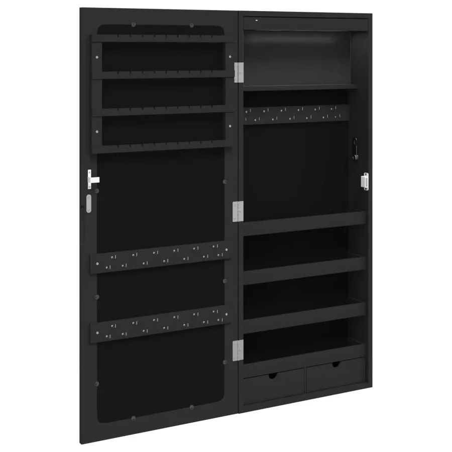 Armoire à bijoux avec miroir et éclairage LED mural noir - 8