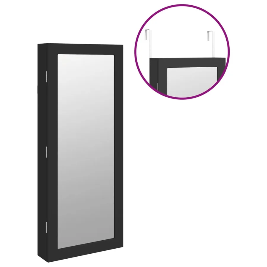 Armoire à bijoux avec miroir et éclairage LED mural noir - 9