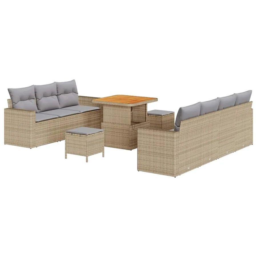 Ensemble de canapé de jardin 10 pcs beige et gris clair - 2