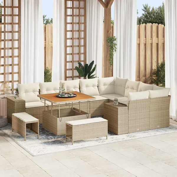 Ensemble de canapé de jardin avec coussin 12 pcs Beige et crème