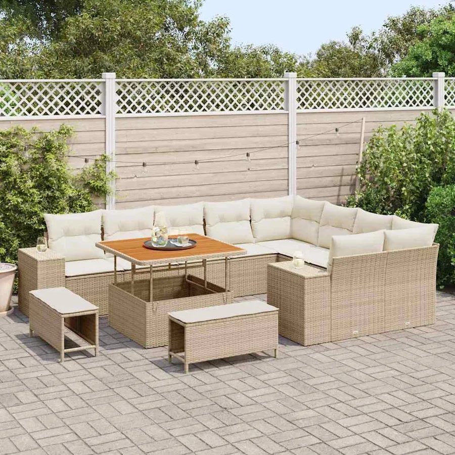 Ensemble de canapé de jardin avec coussin 12 pcs Beige et crème - 3