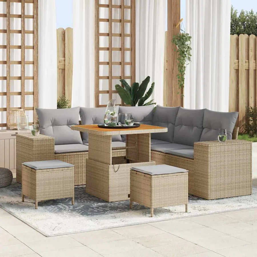 Ensemble de canapé de jardin 8 pcs Beige et Gris clair