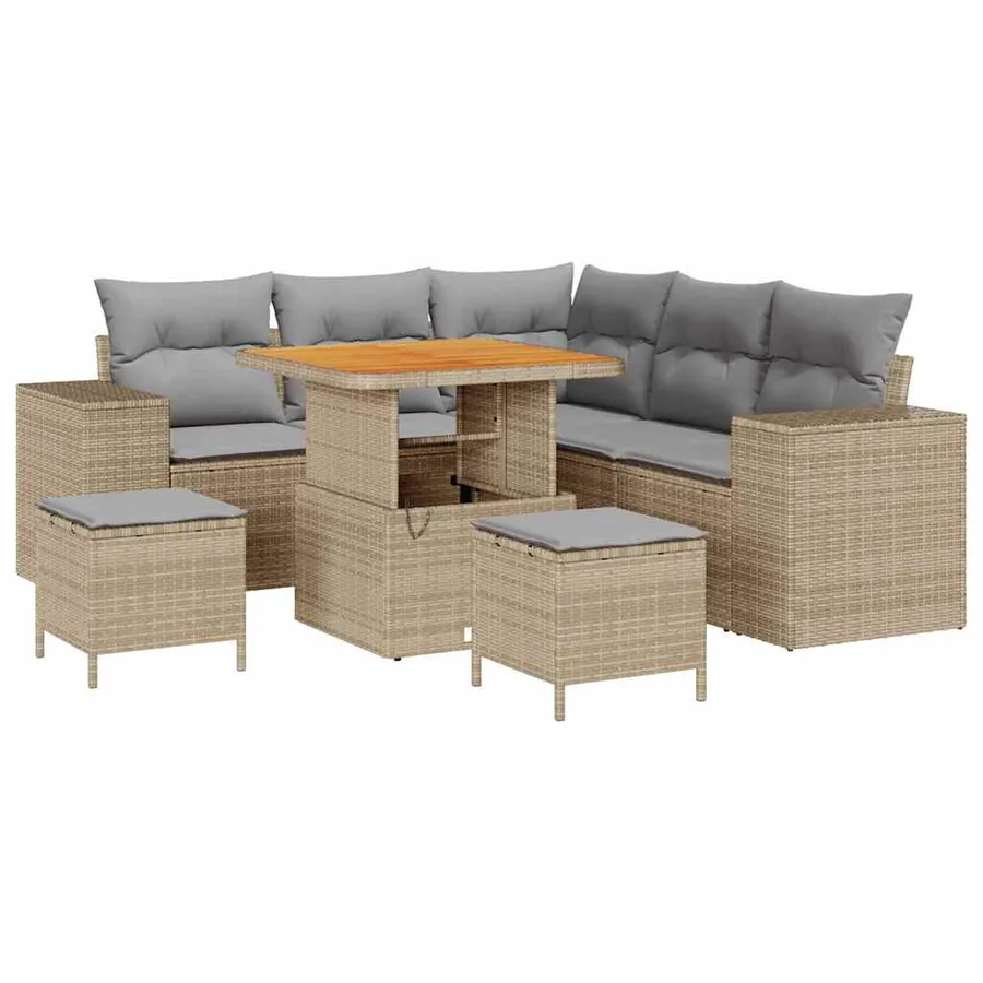 Ensemble de canapé de jardin 8 pcs Beige et Gris clair - 2