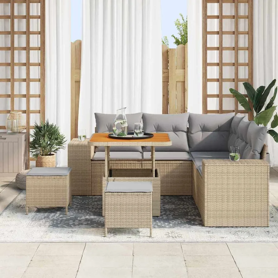 Ensemble de canapé de jardin 8 pcs Beige et Gris clair - 3