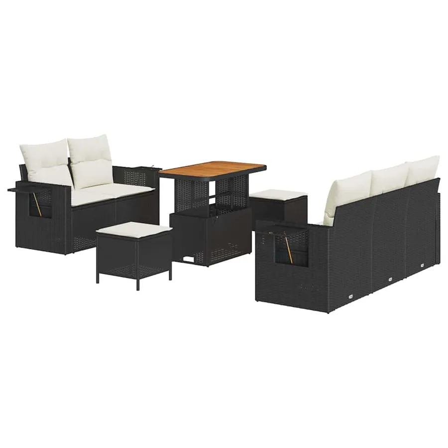 Ensemble de canapé de jardin 10 pcs Noir et Crème polyrotin - 2