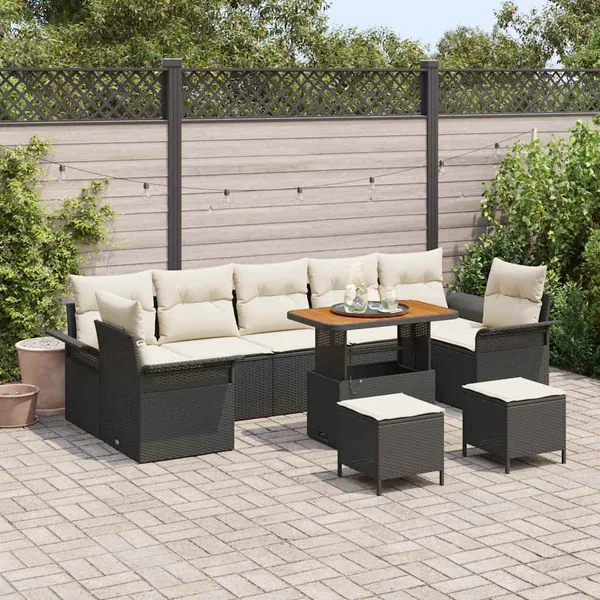 Ensemble de canapé de jardin avec coussin 10 pcs Noir et Crème