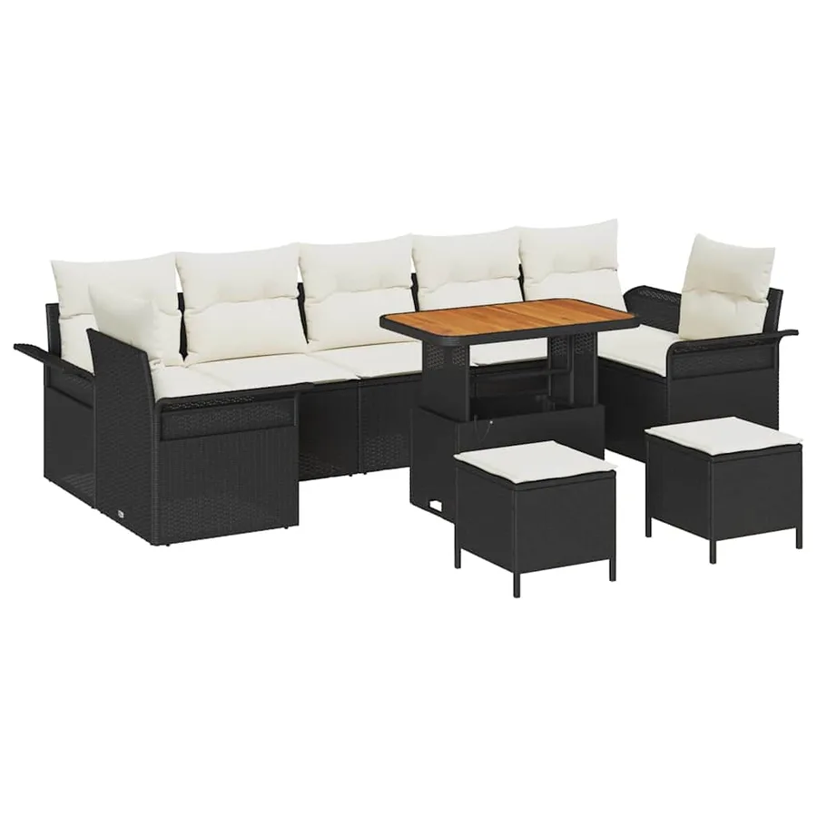 Ensemble de canapé de jardin avec coussin 10 pcs Noir et Crème - 2