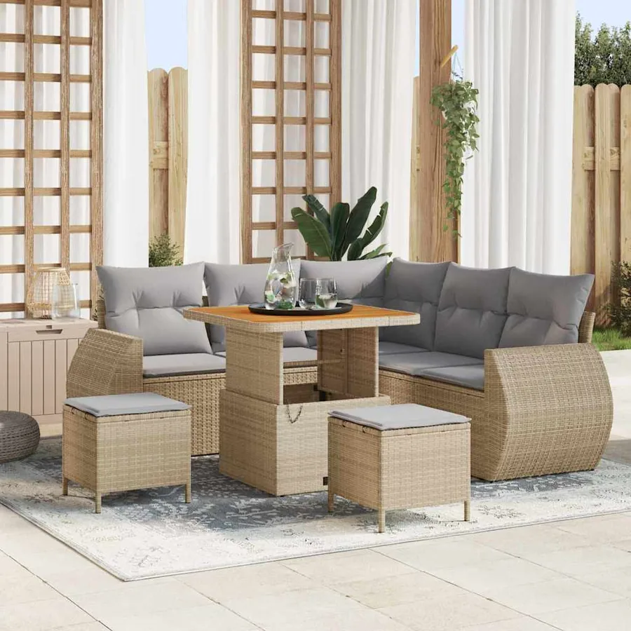 Ensemble de canapé de jardin 8 pcs Beige et Gris clair