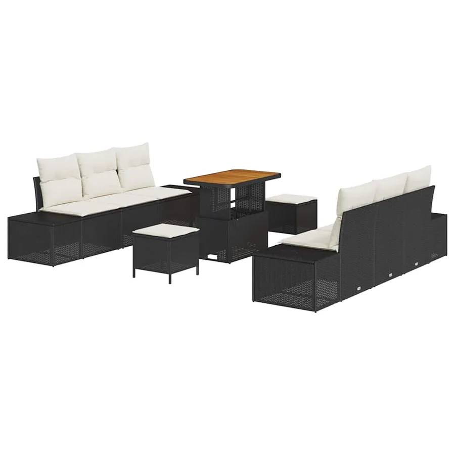 Ensemble de canapé de jardin avec coussin 9 pcs Noir Poly rotin - 2