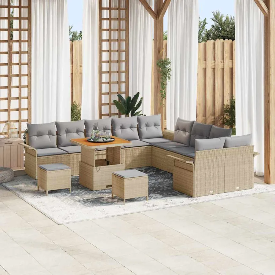 Ensemble de canapé de jardin 13 pcs Beige et Gris clair