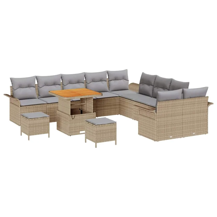 Ensemble de canapé de jardin 13 pcs Beige et Gris clair - 2