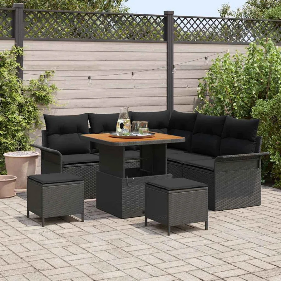Ensemble de canapé de jardin avec coussin 8 pcs Noir