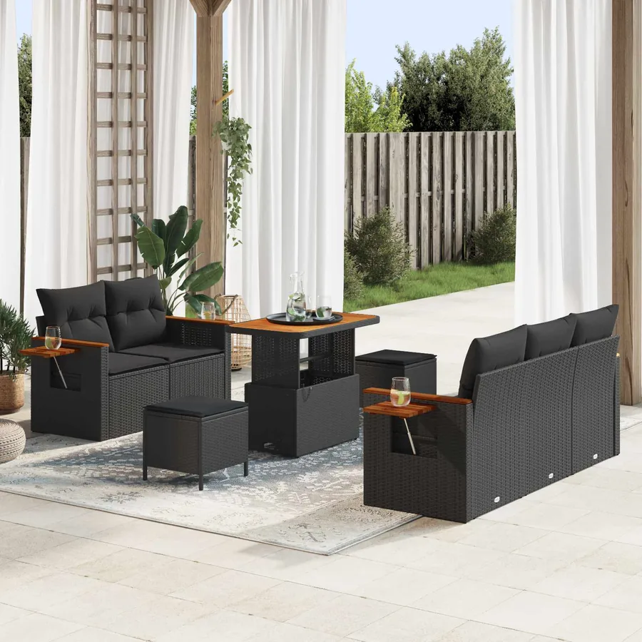 Ensemble de canapé de jardin avec coussin 10 pcs Noir polyrotin