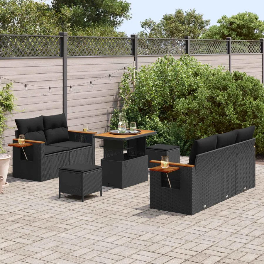 Ensemble de canapé de jardin avec coussin 10 pcs Noir polyrotin - 3