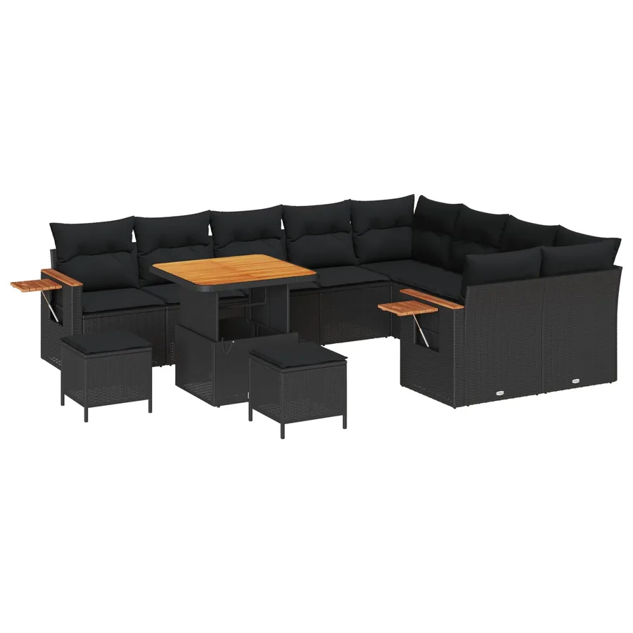 Ensemble de canapé de jardin avec coussin 13 pcs Noir polyrotin - 2
