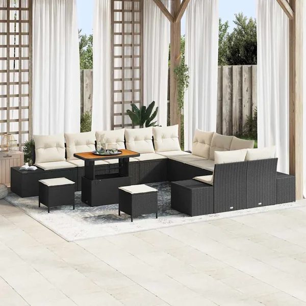 Ensemble de canapé de jardin 13 pcs Noir Poly rotin