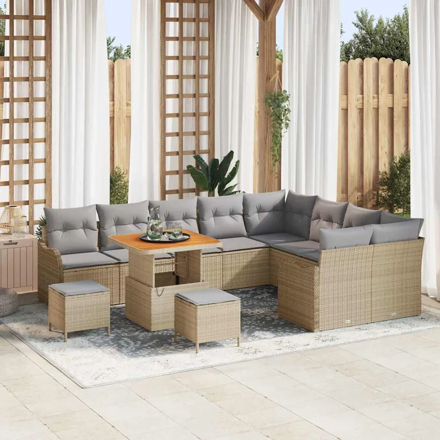 Ensemble de canapé de jardin 12 pcs Beige et Gris clair