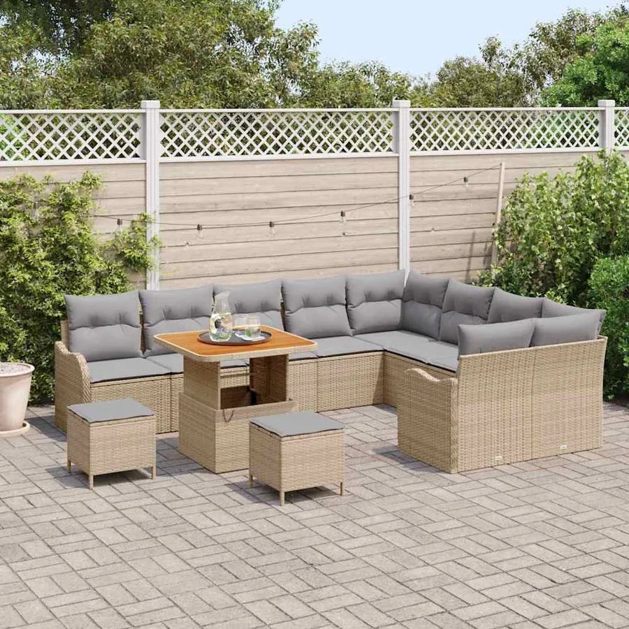 Ensemble de canapé de jardin 12 pcs Beige et Gris clair - 3